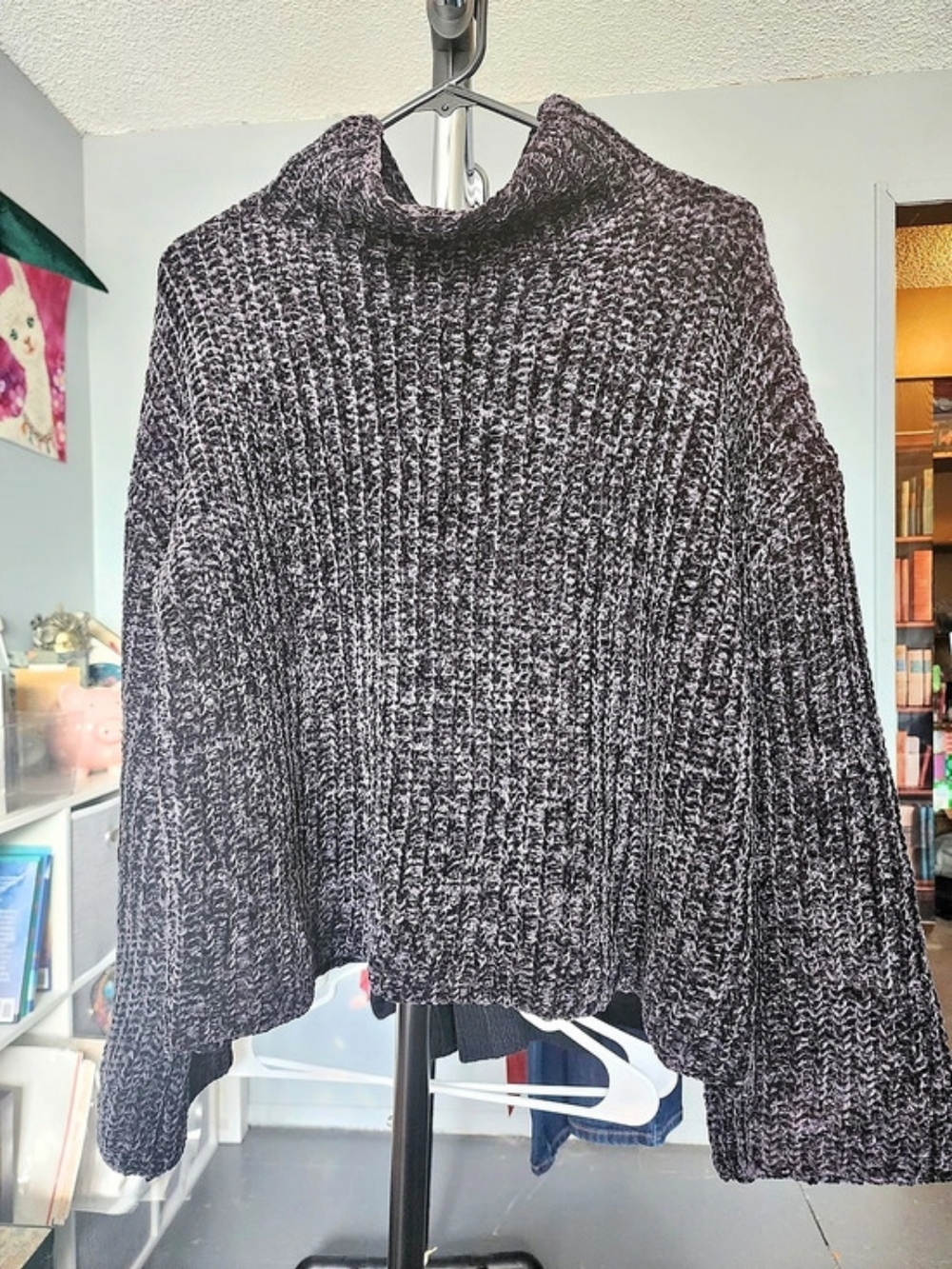 Velvet Heart Textured Sweater in Pure Black Size XL P2p 24